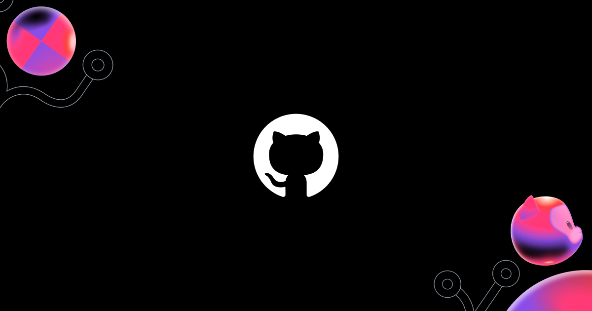 A dark background displays two collaboration-themed shapes positioned in the top left and bottom right of the image. At the centre, is the GitHub invertocat logo.