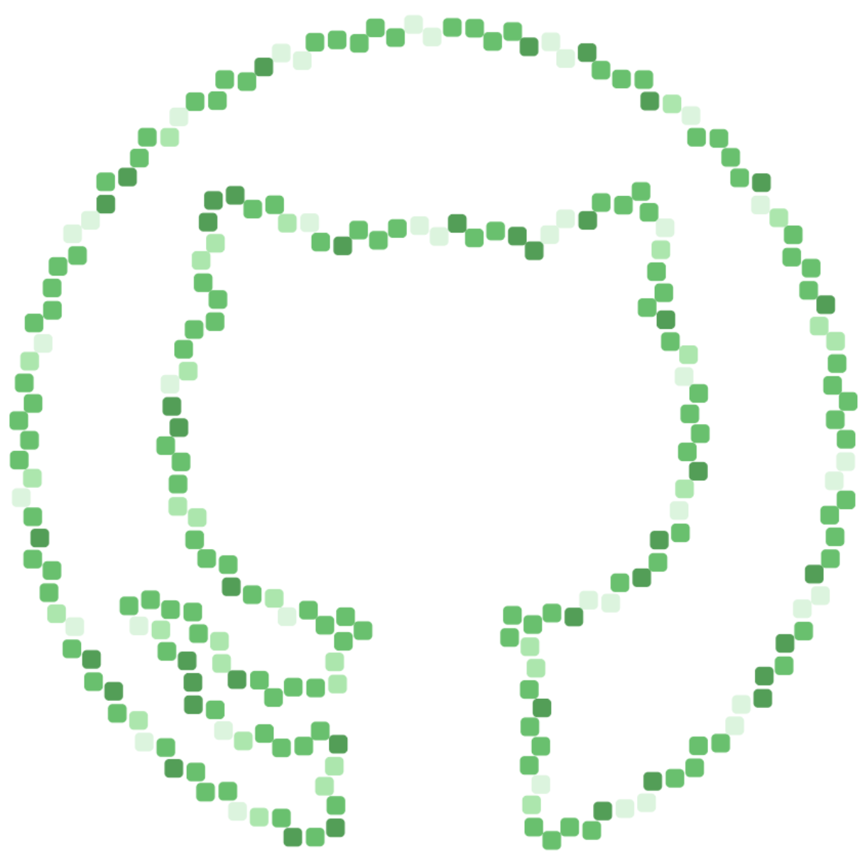 An Octocat drawn out of hundreds of small green commit graph squares.